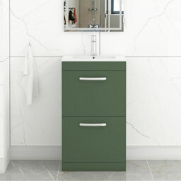 Royal Bathrooms Turin 500mm Floor Standing Vanity Unit Matt Green 2 Drawer Minimalist Basin - thumbnail 1