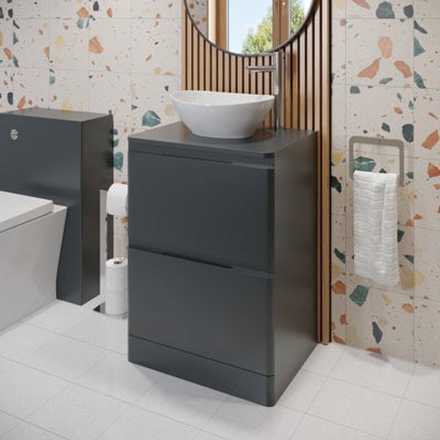 Affine 600mm Bathroom Countertop Vanity Unit Oval Basin Sink Freestanding Anthracite - image 1