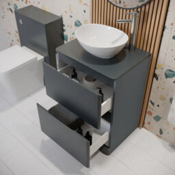 Affine 600mm Bathroom Countertop Vanity Unit Oval Basin Sink Freestanding Anthracite - thumbnail 3