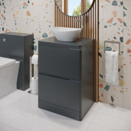 Affine 600mm Bathroom Countertop Vanity Unit Oval Basin Sink Freestanding Anthracite - thumbnail 1