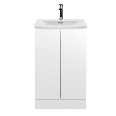 Balterley Mavesyn Contemporary 2 Door Floor Standing Vanity Unit With Curved Basin, Satin White, 500mm