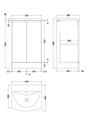 Balterley Mavesyn Contemporary 2 Door Floor Standing Vanity Unit With Curved Basin, Satin White, 500mm - thumbnail 2