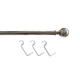 GoodHome Olympe Grey Chrome Effect Extendable Ball Single Curtain Pole Set Set, (L)1200mm-2100mm (Dia)28mm - thumbnail 5