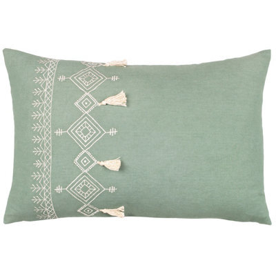 Furn. Pritta Embroidered Tasselled Feather Filled Cushion - image 1