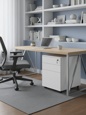 LEDREM Mobile Desk Cabinet Lockable With 3 Drawers, Document And Stationery Storage, Preassembled, For Home Office, White - image 1
