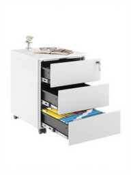 LEDREM Mobile Desk Cabinet Lockable With 3 Drawers, Document And Stationery Storage, Preassembled, For Home Office, White - thumbnail 3