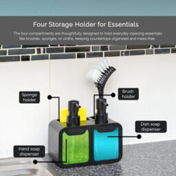 Innoteck Essentials Dual  Soap Dispenser Sink Organiser - Black - thumbnail 4