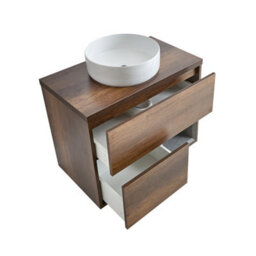 Homestylestore Dark Oak 800mm Wall Hung Bathroom Vanity Unit With Round Countertop Basin And Led Light - thumbnail 2