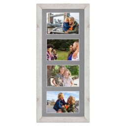 AK Frames 50X20Cm White Rustic Modern Multi Photo Frame With Mid Grey Mount - Holds 4 Apertures (4X) 6X4 Photos - thumbnail 1