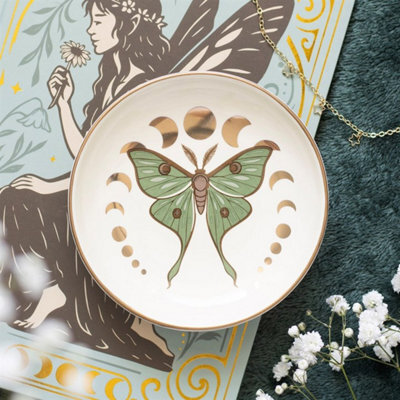 Moonphase Moth Trinket Dish Celestial Ceramic Jewellery Dish - image 1