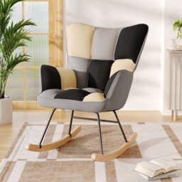 Living And Home Rocking Armchair Linen Upholstered Rocker Chair Patchwork Accent Recliner Sofa Chair