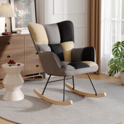 Living And Home Rocking Armchair Linen Upholstered Rocker Chair Patchwork Accent Recliner Sofa Chair - thumbnail 2