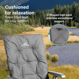 Vivo Luxury Adjustable Camping Chairs Heavy Duty Outdoor High Back Padded Folding - 1 Grey Chair - thumbnail 5