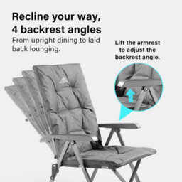 Vivo Luxury Adjustable Camping Chairs Heavy Duty Outdoor High Back Padded Folding - 1 Grey Chair - thumbnail 4