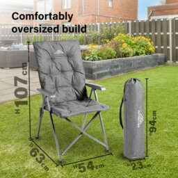 Vivo Luxury Adjustable Camping Chairs Heavy Duty Outdoor High Back Padded Folding - 1 Grey Chair - thumbnail 2