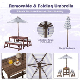 Gainoom Kids Wood Table And Bench Set Indoor Outdoor Activity Picnic Table And Chair Set W/ Umbrella - thumbnail 4