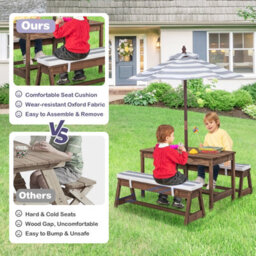 Gainoom Kids Wood Table And Bench Set Indoor Outdoor Activity Picnic Table And Chair Set W/ Umbrella - thumbnail 6