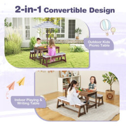 Gainoom Kids Wood Table And Bench Set Indoor Outdoor Activity Picnic Table And Chair Set W/ Umbrella - thumbnail 9