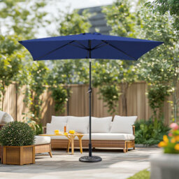 Sundaze 2X3M Blue Rectangle Garden Parasol Umbrella Patio Sun Shade Canopy Crank Tilt With Base - thumbnail 1