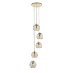 Anson Lighting Iowa 5Lt Pendant Light Finished In Satin Brass Plate And Champagne Lustre Glass - thumbnail 5
