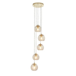 Anson Lighting Iowa 5Lt Pendant Light Finished In Satin Brass Plate And Champagne Lustre Glass - thumbnail 6