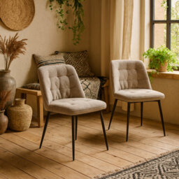 Wyld Haus Buttonfern Set Of 2 Beige Diamond Upholstered Dining Chairs - thumbnail 1