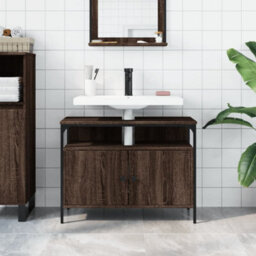 Berkfield Bathroom Sink Cabinet Brown Oak 80X30X60 Cm Engineered Wood - thumbnail 3