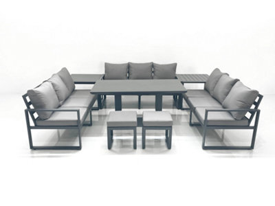 Fimous 11 Seater Garden Sofa Set Aluminium Furniture Rising Dining Tabe Set With 2 Side Tables 2 Small Footstools Dark Grey - image 1