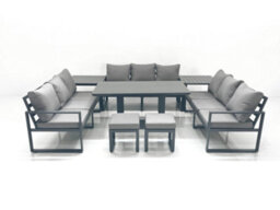 Fimous 11 Seater Garden Sofa Set Aluminium Furniture Rising Dining Tabe Set With 2 Side Tables 2 Small Footstools Dark Grey - thumbnail 1