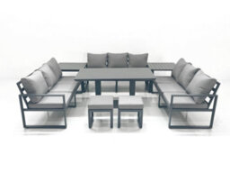 Fimous 11 Seater Garden Sofa Set Aluminium Furniture Rising Dining Tabe Set With 2 Side Tables 2 Small Footstools Dark Grey - thumbnail 2