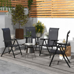 Outsunny Set Of 4 Outdoor Rattan Folding Chair W/ Adjustable Backrest Grey - thumbnail 1