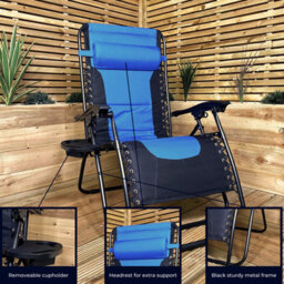 Samuel Alexander Set Of 2 Luxury Padded Multi Position Zero Gravity Garden Relaxer Chair Lounger In Blue & Black - thumbnail 7