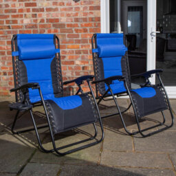 Samuel Alexander Set Of 2 Luxury Padded Multi Position Zero Gravity Garden Relaxer Chair Lounger In Blue & Black - thumbnail 2