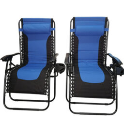 Samuel Alexander Set Of 2 Luxury Padded Multi Position Zero Gravity Garden Relaxer Chair Lounger In Blue & Black - thumbnail 1