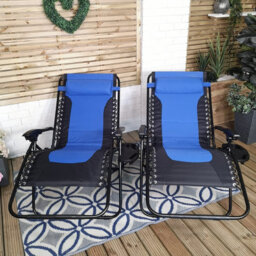 Samuel Alexander Set Of 2 Luxury Padded Multi Position Zero Gravity Garden Relaxer Chair Lounger In Blue & Black - thumbnail 9