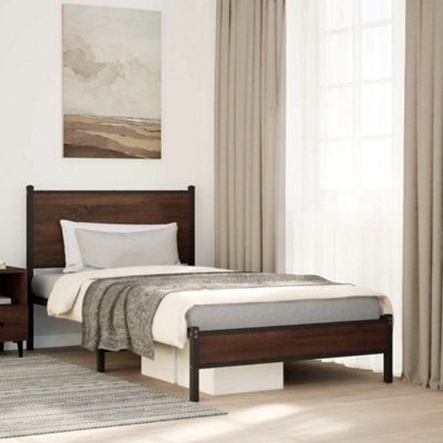 Berkfield Metal Bed Frame Without Mattress Brown Oak 100X190 Cm - image 1