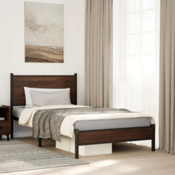 Berkfield Metal Bed Frame Without Mattress Brown Oak 100X190 Cm - thumbnail 1
