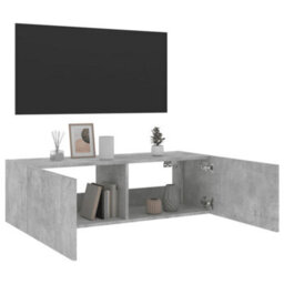 Walplus Tv Wall Cabinet With Led Lights Concrete Grey 100X35X31 Cm - thumbnail 8