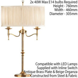 Avery Luxury Twin Table Lamp Antique Brass & Beige Shade Traditional Bulb Holder - thumbnail 2