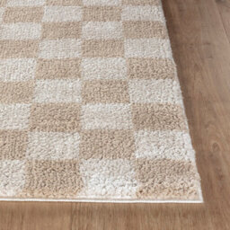 Livabliss Fossay Shaggy-Washable Beige High Pile Checkered Living Bedroom Rug 140 X 200 Cm Easy Care, Non Shedding - thumbnail 5