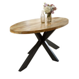 Wyld Haus California Solid Mango Wood Oval Dining Table   6 Seater, Black Metal Legs - thumbnail 2