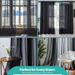 "Neel Blue Voile Curtains Slot Top, 2 Curtains, Black - 56"" Width X 90"" Drop" - thumbnail 8