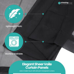 "Neel Blue Voile Curtains Slot Top, 2 Curtains, Black - 56"" Width X 90"" Drop" - thumbnail 4