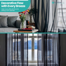 "Neel Blue Voile Curtains Slot Top, 2 Curtains, Black - 56"" Width X 90"" Drop" - thumbnail 7