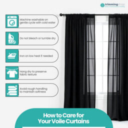 "Neel Blue Voile Curtains Slot Top, 2 Curtains, Black - 56"" Width X 90"" Drop" - thumbnail 3