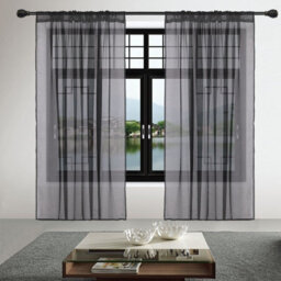 "Neel Blue Voile Curtains Slot Top, 2 Curtains, Black - 56"" Width X 90"" Drop"