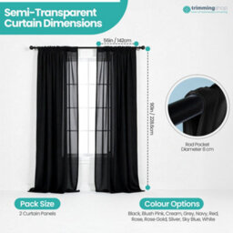"Neel Blue Voile Curtains Slot Top, 2 Curtains, Black - 56"" Width X 90"" Drop" - thumbnail 2