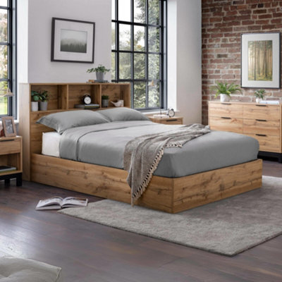 Julian Bowen Bali 135Cm Double Light Oak Effect Bookcase Shelf Headboard Lift-Up Ottoman Storage Bed - image 1