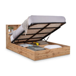 Julian Bowen Bali 135Cm Double Light Oak Effect Bookcase Shelf Headboard Lift-Up Ottoman Storage Bed - thumbnail 5