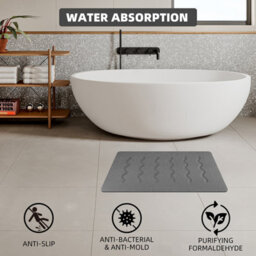 Fino Stone Stone Bath Mat Diatomaceous Earth Shower Mat Non-Slip Super Absorbent Diatomite Stone Mats For Bathroom Floor Quick-Drying - thumbnail 4